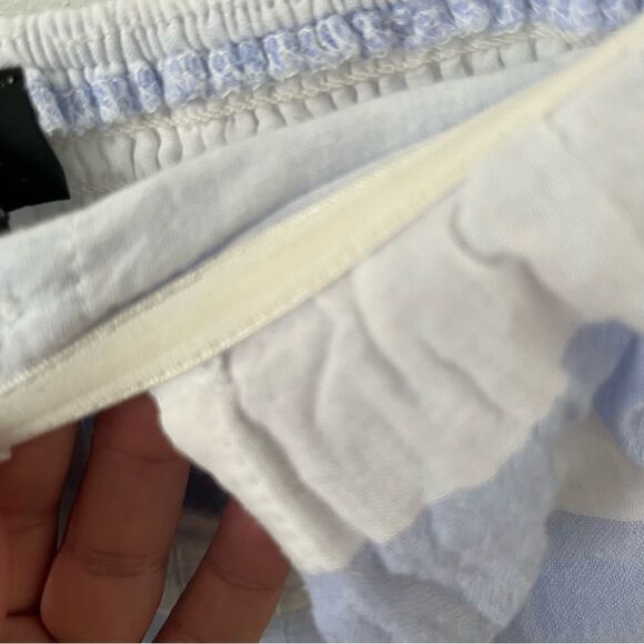 Lulu’s Blue Ivory “Transatlantic Voyage” Off The Shoulder Striped Mini Dress - Picture 13 of 15